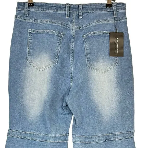 NEW XPlusWear Layered Bell Bottom Stretch Jeans High Waist 70s Style Size Large - Picture 6 of 11